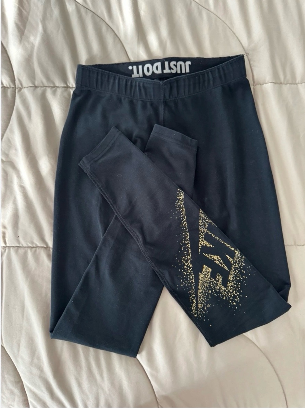 Nike Black Leggings with Gold Logo Detail - Picture 6 of 9